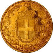 Italy 100 Lira Umberto I 1883 R KM# 22 L 100 R coin reverse Italy 100 Lira Umberto I 1883 R KM# 22 L 100 R coin reverse