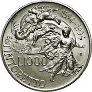 Italy 1000 Lira 400th Anniversary of the Death of Tintoretto 1994 R KM# 169 TINTORETTO 1594-1994 L 1000 R coin reverse