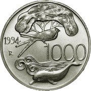 Italy 1000 Lira Wildlife Protection 1994 R KM# 168 1994 R 1000 coin reverse
