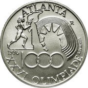 Italy 1000 Lira XXVI Summer Oympics. Atlanta 1996 R KM# 182 ATLANTA R 1996 1000 L. DE SIMONI XXVI OLIMPIADE coin reverse