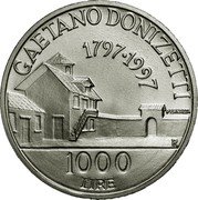 Italy 1000 Lira 200th Anniversary of the Birth of Gaetano Donizetti 1997 R KM# 200 GAETANO DONIZETTI 1797-1997 U.PERNAZZA R 1000 LIRE coin reverse Italy 1000 Lira 200th Anniversary of the Birth of Gaetano Donizetti 1997 R KM# 200 GAETANO DONIZETTI 1797-1997 U.PERNAZZA R 1000 LIRE coin reverse