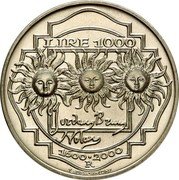 Italy 1000 Lira 400th Anniversary of the Death of Giordano Bruno 2000 R KM# 235 LIRE 1000 1600 2000 R L. DE SIMONI coin reverse