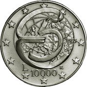 Italy 10000 Lira 40th Anniversary of the Conference of Messina 1995 R KM# 174 E 5 L 10000 1995 R coin reverse Italy 10000 Lira 40th Anniversary of the Conference of Messina 1995 R KM# 174 E 5 L 10000 1995 R coin reverse
