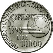 Italy 10000 Lira FIFA World Cup. France 1998 R KM# 192 CAMPIONATO MONDIALE DI CALCIO FRANCIA R 1998 LIRE 10.000 coin reverse Italy 10000 Lira FIFA World Cup. France 1998 R KM# 192 CAMPIONATO MONDIALE DI CALCIO FRANCIA R 1998 LIRE 10.000 coin reverse