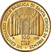 Italy 100000 Lira 700th Anniversary of the Basilica of Santa Croce in Florence 1995 R Proof KM# 222 VII CENTENARIO DELLA BASILICA DI SANTA CROCE IN FIRENZE R 100 MILA LIRE 1995 coin reverse Italy 100000 Lira 700th Anniversary of the Basilica of Santa Croce in Florence 1995 R Proof KM# 222 VII CENTENARIO DELLA BASILICA DI SANTA CROCE IN FIRENZE R 100 MILA LIRE 1995 coin reverse