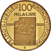 Italy 100000 Lira 700th Anniversary of the First Jubilee in 1300 2000 R Proof KM# 231 PRIMO.GIUBILEO BONIFACIO.VIII.PONT.MAX. 100 MILA.LIRE 1300 2000 R coin reverse Italy 100000 Lira 700th Anniversary of the First Jubilee in 1300 2000 R Proof KM# 231 PRIMO.GIUBILEO BONIFACIO.VIII.PONT.MAX. 100 MILA.LIRE 1300 2000 R coin reverse