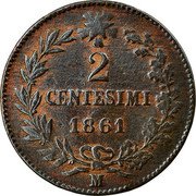 Italy 2 Centesimi Vittorio Emanuele II 1861 M KM# 2.1 2 CENTESIMI 1861 M coin reverse Italy 2 Centesimi Vittorio Emanuele II 1861 M KM# 2.1 2 CENTESIMI 1861 M coin reverse