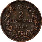 Italy 2 Centesimi Vittorio Emanuele II 1862 N KM# 2.2 2 CENTESIMI 1861 N coin reverse Italy 2 Centesimi Vittorio Emanuele II 1862 N KM# 2.2 2 CENTESIMI 1861 N coin reverse