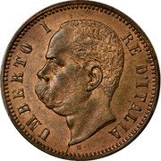 Italy 2 Centesimi Umberto I 1897 R KM# 30 UMBERTO I RE D'ITALIA S coin obverse Italy 2 Centesimi Umberto I 1897 R KM# 30 UMBERTO I RE D'ITALIA S coin obverse