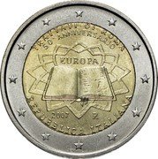 Italy 2 Euro 50th Anniversary of the Treaty of Rome 2007 R KM# 311 TRATTATI DI ROMA 50º ANNIVERSARIO EUROPA 2007 R REPUBBLICA ITALIANA coin obverse Italy 2 Euro 50th Anniversary of the Treaty of Rome 2007 R KM# 311 TRATTATI DI ROMA 50º ANNIVERSARIO EUROPA 2007 R REPUBBLICA ITALIANA coin obverse