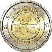 Italy 2 Euro 0th Anniversary of the Economic Monetary Union 2009 R KM# 312 REPUBBLICA ITALIANA UEM 1999-2009 R ΓΣ coin obverse