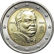 Italy 2 Euro 100th Anniversary of Death of Giovanni Pascoli 2012 R KM# 355 1912 2012 R RI M.C.C. G. PASCOLI coin obverse Italy 2 Euro 100th Anniversary of Death of Giovanni Pascoli 2012 R KM# 355 1912 2012 R RI M.C.C. G. PASCOLI coin obverse