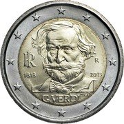 Italy 2 Euro Giuseppe Verdi 2013 KM# 357 RI R 1813 2013 MCC G. VERDI coin obverse Italy 2 Euro Giuseppe Verdi 2013 KM# 357 RI R 1813 2013 MCC G. VERDI coin obverse