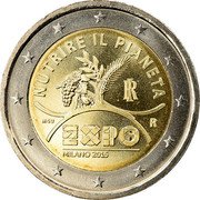 Italy 2 Euro Expo Milano 2015 R KM# 380 NUTRIRE IL PIANETA RI MGU R EXPO 2015 MILANO 2015 coin obverse Italy 2 Euro Expo Milano 2015 R KM# 380 NUTRIRE IL PIANETA RI MGU R EXPO 2015 MILANO 2015 coin obverse
