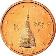 Italy 2 Euro Cent Turin. Mole Antonelliana Tower 2009 R KM# 211 LDS RI R 2004 coin obverse Italy 2 Euro Cent Turin. Mole Antonelliana Tower 2009 R KM# 211 LDS RI R 2004 coin obverse