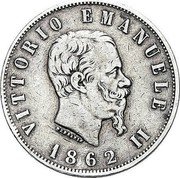 Italy 2 Lira Vittorio Emanuele II 1862 N KM# 6.2 VITTORIO EMANUELE II FERRARIS 1862 coin obverse Italy 2 Lira Vittorio Emanuele II 1862 N KM# 6.2 VITTORIO EMANUELE II FERRARIS 1862 coin obverse