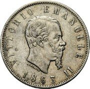 Italy 2 Lire Vittorio Emanuele II 1863 N BN KM# 16.1 VITTORIO EMMANUELE II FERRARIS 1863 coin obverse Italy 2 Lire Vittorio Emanuele II 1863 N BN KM# 16.1 VITTORIO EMMANUELE II FERRARIS 1863 coin obverse