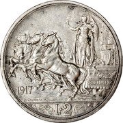 Italy 2 Lira Vittorio Emanuele III. Quadriga Briosa 1917 R KM# 55 1917 FERT D CALANDRA M L GIORGI INC R L. 2 coin reverse Italy 2 Lira Vittorio Emanuele III. Quadriga Briosa 1917 R KM# 55 1917 FERT D CALANDRA M L GIORGI INC R L. 2 coin reverse