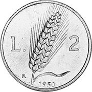 Italy 2 Lira Wheat Ear 1950 R KM# 88 L. 2 R 1947 coin reverse Italy 2 Lira Wheat Ear 1950 R KM# 88 L. 2 R 1947 coin reverse