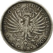 Italy 2 Lira Vittorio Emanuele III. Aquila Sabauda 1905 R KM# 33 REGNO D'ITALIA L.2 R 1906 coin reverse Italy 2 Lira Vittorio Emanuele III. Aquila Sabauda 1905 R KM# 33 REGNO D'ITALIA L.2 R 1906 coin reverse