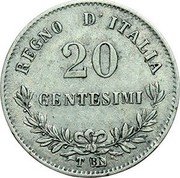 Italy 20 Centesimi Vittorio Emanuele II 1863 T BN KM# 13.2 REGNO D'ITALIA 20 CENTESIMI T BN coin reverse Italy 20 Centesimi Vittorio Emanuele II 1863 T BN KM# 13.2 REGNO D'ITALIA 20 CENTESIMI T BN coin reverse
