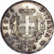 Italy 20 Centesimi Vittorio Emanuele II 1863 T NB KM# 12 REGNO D'ITALIA T C. 20 BN coin reverse Italy 20 Centesimi Vittorio Emanuele II 1863 T NB KM# 12 REGNO D'ITALIA T C. 20 BN coin reverse