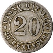 Italy 20 Centesimi Umberto I 1895 R KM# 28.2 REGNO D'ITALIA 20 CENTESIMI 20 coin reverse Italy 20 Centesimi Umberto I 1895 R KM# 28.2 REGNO D'ITALIA 20 CENTESIMI 20 coin reverse