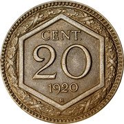 Italy 20 Centesimi Vittorio Emanuele III 1920 R KM# 58 CENT. 20 1920 R coin reverse Italy 20 Centesimi Vittorio Emanuele III 1920 R KM# 58 CENT. 20 1920 R coin reverse