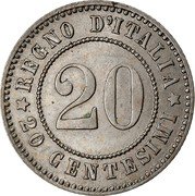 Italy 20 Centesimi Umberto I 1894 KB KM# 28.1 REGNO D'ITALIA 20 CENTESIMI 20 coin reverse Italy 20 Centesimi Umberto I 1894 KB KM# 28.1 REGNO D'ITALIA 20 CENTESIMI 20 coin reverse