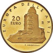 Italy 20 Euro Arts of Europe. Einstein Tower. Germany 2006 R Proof KM# 288 EUROPA DELLE ARTI 20 R EURO E. MENDELSOHN coin reverse