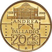 Italy 20 Euro Andrea Palladio 2008 R Proof KM# 307 20 EURO R ANDREA PALLADIO 1508 2008 coin reverse Italy 20 Euro Andrea Palladio 2008 R Proof KM# 307 20 EURO R ANDREA PALLADIO 1508 2008 coin reverse