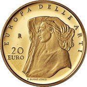 Italy 20 Euro Edward Burne-Jones 2009 R Proof KM# 321 EUROPA DELLE ARTI R 20 EURO E. BURNE-JONES coin reverse
