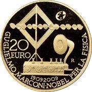 Italy 20 Euro 100th Anniversary of the Nobel Prize to Guglielmo Marconi 2009 R Proof KM# 320 20 EURO 1909 2009 R GUGLIELMO MARCONI NOBEL PER LA FISICA coin reverse Italy 20 Euro 100th Anniversary of the Nobel Prize to Guglielmo Marconi 2009 R Proof KM# 320 20 EURO 1909 2009 R GUGLIELMO MARCONI NOBEL PER LA FISICA coin reverse