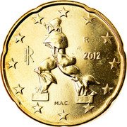 Italy 20 Euro Cent Sculpture by Umberto Boccioni 2012 R KM# 248 R RI 2012 M.A.C. coin obverse Italy 20 Euro Cent Sculpture by Umberto Boccioni 2012 R KM# 248 R RI 2012 M.A.C. coin obverse