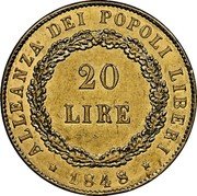 Italy 20 Lire Venice 1848 KM# 806 ALLEANZA DEI POPOLI LIBERI 20 LIRE coin reverse Italy 20 Lire Venice 1848 KM# 806 ALLEANZA DEI POPOLI LIBERI 20 LIRE coin reverse