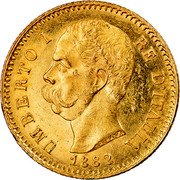Italy 20 Lira Umberto I 1882 R KM# 21 UMBERTO I RE D'ITALIA SPERANZA 1879 coin obverse Italy 20 Lira Umberto I 1882 R KM# 21 UMBERTO I RE D'ITALIA SPERANZA 1879 coin obverse