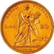 Italy 20 Lire Vittorio Emanuele III. Aratrice 1912 R KM# 48 REGNO D'ITALIA LIRE 20 E. BONINSEGNA M. L. GIORGI INC R 1912 coin reverse Italy 20 Lire Vittorio Emanuele III. Aratrice 1912 R KM# 48 REGNO D'ITALIA LIRE 20 E. BONINSEGNA M. L. GIORGI INC R 1912 coin reverse