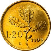 Italy 20 Lira Oak Leaves 1999 R KM# 97.2 L.20 R 1971 coin reverse Italy 20 Lira Oak Leaves 1999 R KM# 97.2 L.20 R 1971 coin reverse