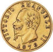 Italy 20 Lira Vittorio Emanuele II 1876 R KM# 10.2 VITTORIO EMANUELE II FERRARIS 1875 coin obverse Italy 20 Lira Vittorio Emanuele II 1876 R KM# 10.2 VITTORIO EMANUELE II FERRARIS 1875 coin obverse