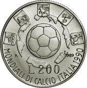 Italy 200 Lira 1990 World Cup 1989 R KM# 133 R 1989 L 200 MONDIALI DI CALCIO ITALIA 1990 coin reverse