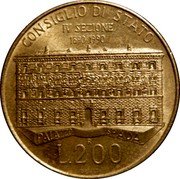 Italy 200 Lira 100th Anniversary of the Council of State 1990 R KM# 135 CONSIGLIO DI STATO IV SEZIONE 1890 1990 PALAZZO SPADA R L.200 DRIUTTI coin reverse Italy 200 Lira 100th Anniversary of the Council of State 1990 R KM# 135 CONSIGLIO DI STATO IV SEZIONE 1890 1990 PALAZZO SPADA R L.200 DRIUTTI coin reverse