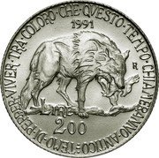 Italy 200 Lira San Giovanni Bosco 1991 R KM# 142 :TEMO DI PERDER VIVER TRA COLORO CHE QVESTO TEMPO CHIAMERANNO ANTICO- 1991 R LIRE 200 coin reverse