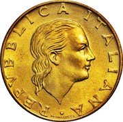 Italy 200 Lira 70th Anniversary of Military Aviation 1993 R KM# 155 REPVBBLICA ITALIANA M. VALLUCCI coin obverse Italy 200 Lira 70th Anniversary of Military Aviation 1993 R KM# 155 REPVBBLICA ITALIANA M. VALLUCCI coin obverse