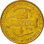 Italy 200 Lira 100th Anniversary Academy Guardia di Finanza 1996 R KM# 184 CENTENARIO DELL'ACCADEMIA DELLA GUARDIA DI FINANZA 1896 1996 R L.200 NEC RECISA RECEDIT coin reverse Italy 200 Lira 100th Anniversary Academy Guardia di Finanza 1996 R KM# 184 CENTENARIO DELL'ACCADEMIA DELLA GUARDIA DI FINANZA 1896 1996 R L.200 NEC RECISA RECEDIT coin reverse