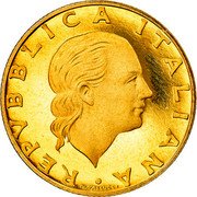 Italy 200 Lira Philatelic Exhibition 1992 R Proof KM# 151 REPVBBLICA ITALIANA M. VALLUCCI coin obverse Italy 200 Lira Philatelic Exhibition 1992 R Proof KM# 151 REPVBBLICA ITALIANA M. VALLUCCI coin obverse