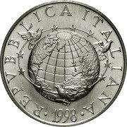Italy 2000 Lira The Faith and the Mankind 1998 R KM# 196 REPUBBLICA ITALIANA 1998 L. CRETARA coin obverse Italy 2000 Lira The Faith and the Mankind 1998 R KM# 196 REPUBBLICA ITALIANA 1998 L. CRETARA coin obverse