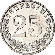Italy 25 Centesimi Vittorio Emanuele III 1903 R KM# 36 CENTESIMI 25 coin reverse Italy 25 Centesimi Vittorio Emanuele III 1903 R KM# 36 CENTESIMI 25 coin reverse