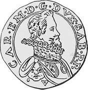 Italy 4 Scudo D'oro 1617 V KM# 3 Vercelli/ City Siege Coinage CAR. EM. D. G. DVX. SAB. P. P. coin obverse Italy 4 Scudo D'oro 1617 V KM# 3 Vercelli/ City Siege Coinage CAR. EM. D. G. DVX. SAB. P. P. coin obverse