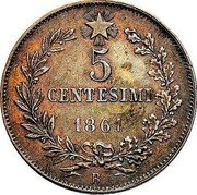Italy 5 Centesimi Vittorio Emanuele II 1861 B KM# 3.1 5 CENTESIMI 1861 B coin reverse Italy 5 Centesimi Vittorio Emanuele II 1861 B KM# 3.1 5 CENTESIMI 1861 B coin reverse