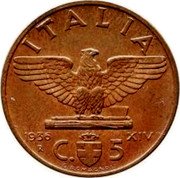 Italy 5 Centesimi Vittorio Emanuele III 1936 R Yr XIV KM# 73 ITALIA 1938 R XVI C. 5 G. ROMAGNOLI coin reverse Italy 5 Centesimi Vittorio Emanuele III 1936 R Yr XIV KM# 73 ITALIA 1938 R XVI C. 5 G. ROMAGNOLI coin reverse